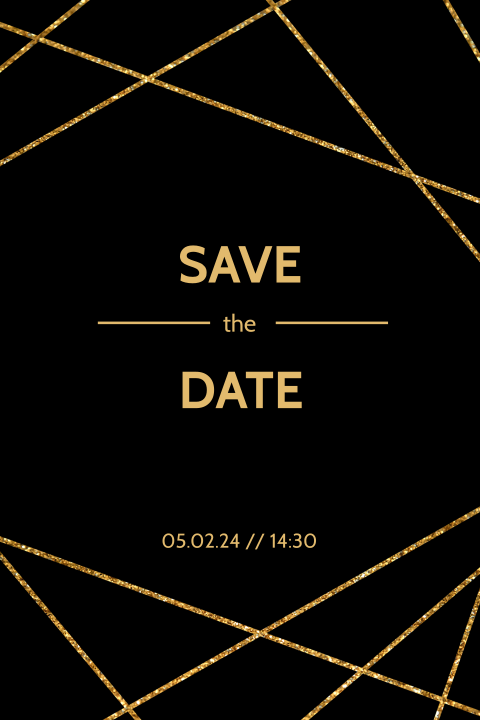 Save the Date kaart stijlvol lijnen goud zwart