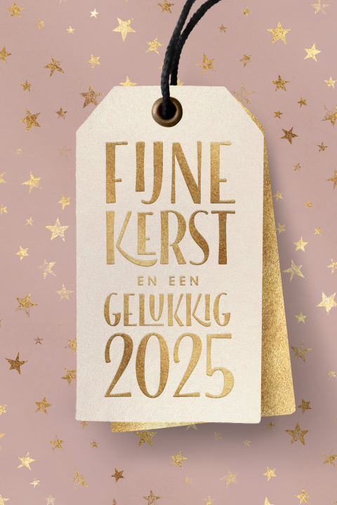Feestelijke kerstkaarten oud roze sterren kerstwens op label
