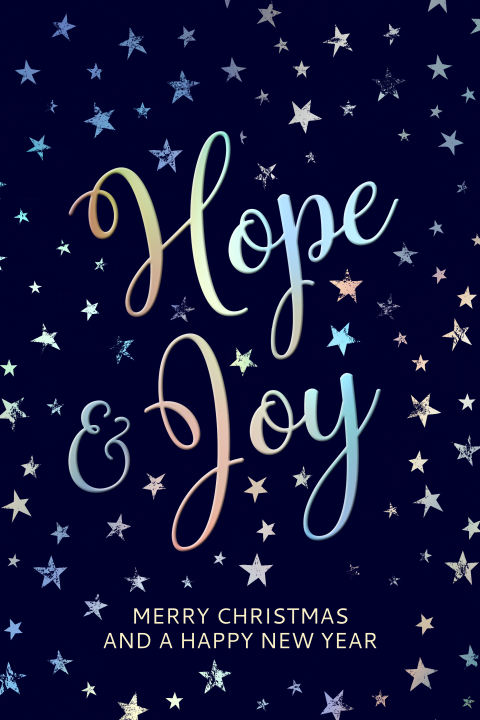 Christelijke kerstkaarten sterretjes Hope & Joy