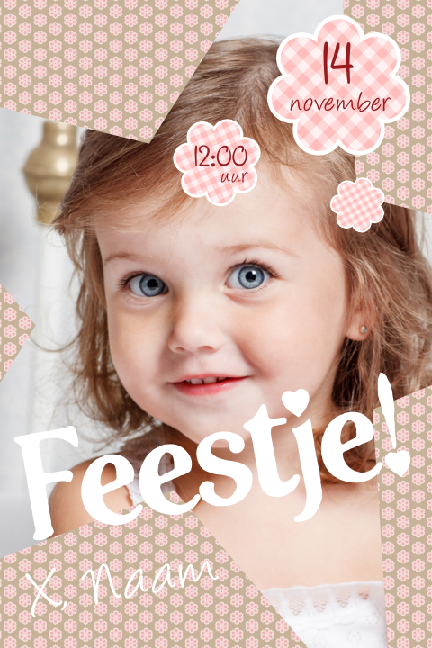 Lieve uitnodiging meisje eigen foto roze