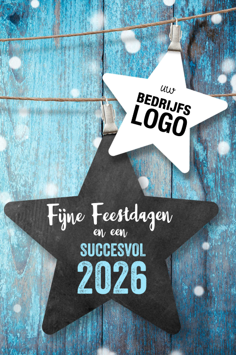 Blauwe bedrijfskerstkaart met logo sterren