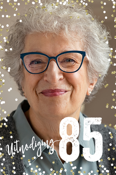 Fotokaart uitnodiging verjaardag 85 jaar met eigen foto