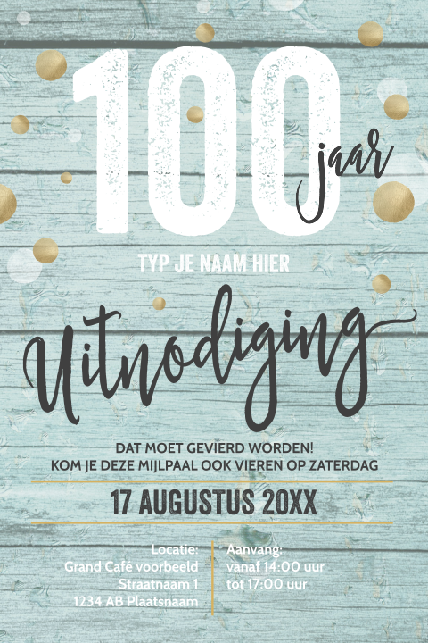 100 jaar uitnodigingen verjaardag mint hout