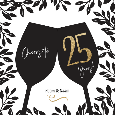 Uitnodiging 25-jarig jubileum silhouette zwart wit cheers