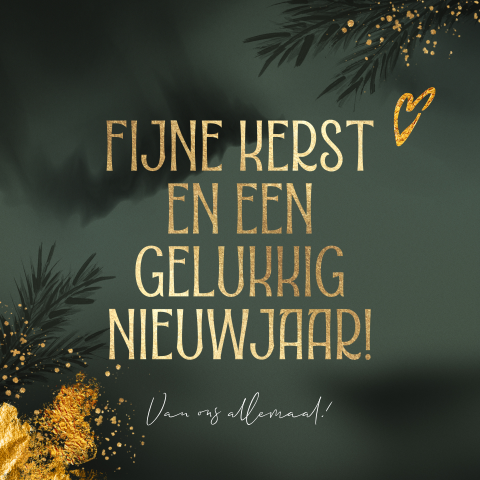 Kerstkaart met kerstgroet groen en goud