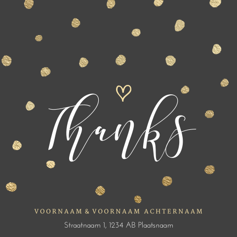 Bedankkaartje donker goud confetti