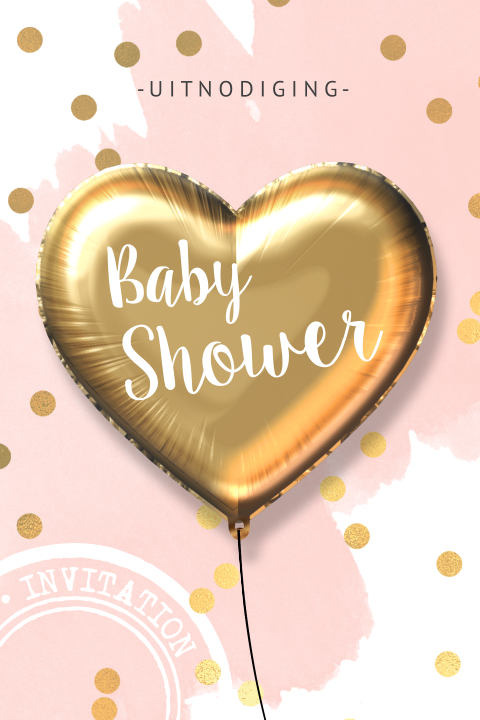 Babyshower uitnodiging roze gouden ballon confetti