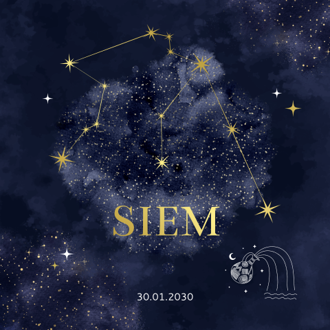 Geboortekaart sterrenbeeld Waterman jongen goudfolie