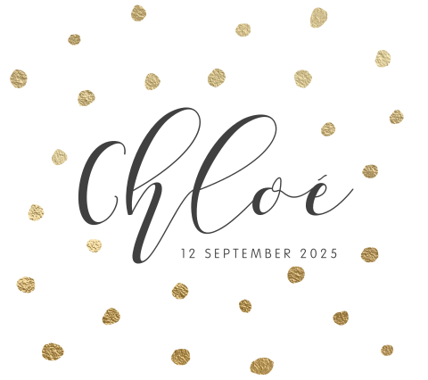 Chique geboortekaartje gouden stippen Belgisch vierkant