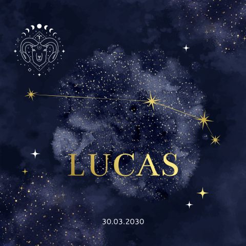 Geboortekaart sterrenbeeld Ram jongen goudfolie