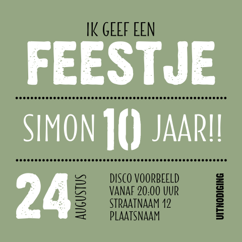 Uitnodiging verjaardagsfeestje legergroen typografie