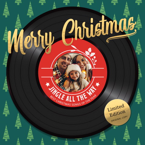 Hippe kerstkaart met foto en lp