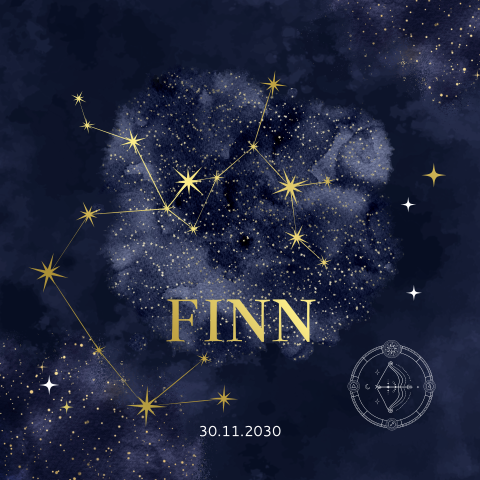 Geboortekaart sterrenbeeld Boogschutter jongen goudfolie