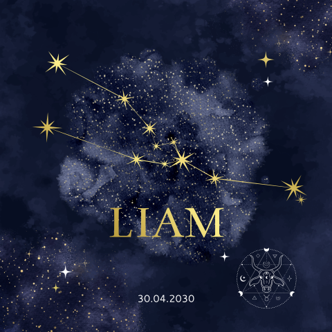 Geboortekaart sterrenbeeld Stier jongen goudfolie