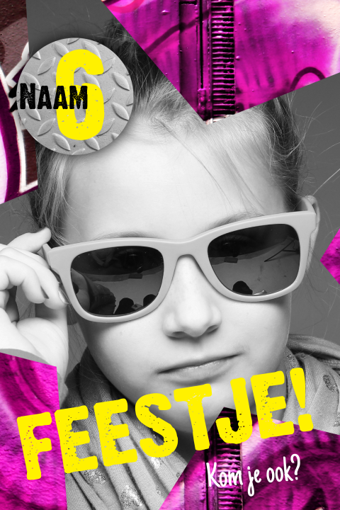 Graffiti uitnodigingskaarten kinderfeestje meisje cool pink