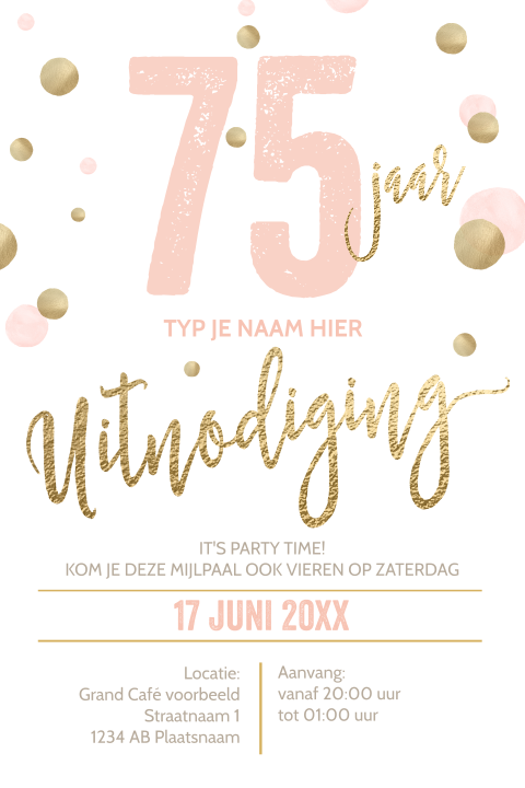 Luxe uitnodiging 75 jaar typografie
