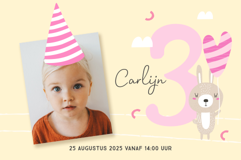 Uitnodigingen kinderfeestje maken met foto en konijn