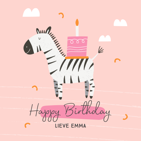 Verjaardagskaart zebra met een taartje