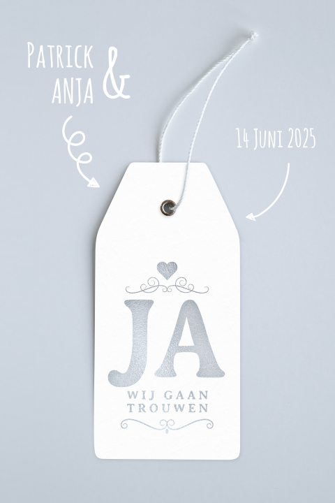 Trouwkaart met wit label JA