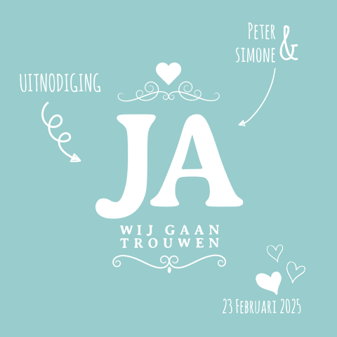 Hippe trouwkaart ja typografie mint