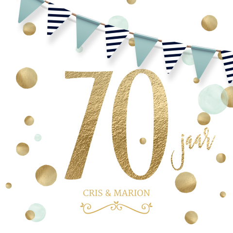 Jubileum 70 jaar getrouwd uitnodigingen goud blauw wit