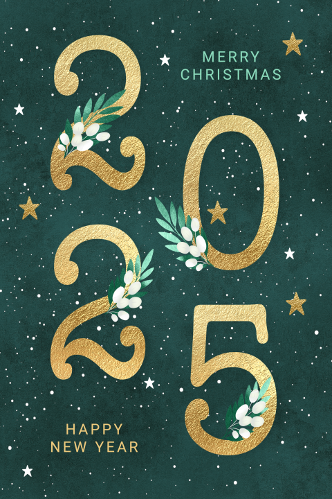 Kerst en nieuwjaarskaarten 2025 sierlijk goud groen sterren