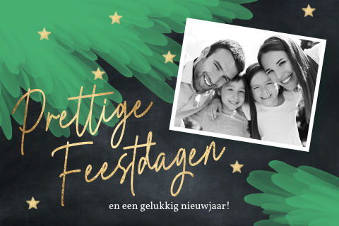 Foto kerstkaart Groene Kerst takken sterren