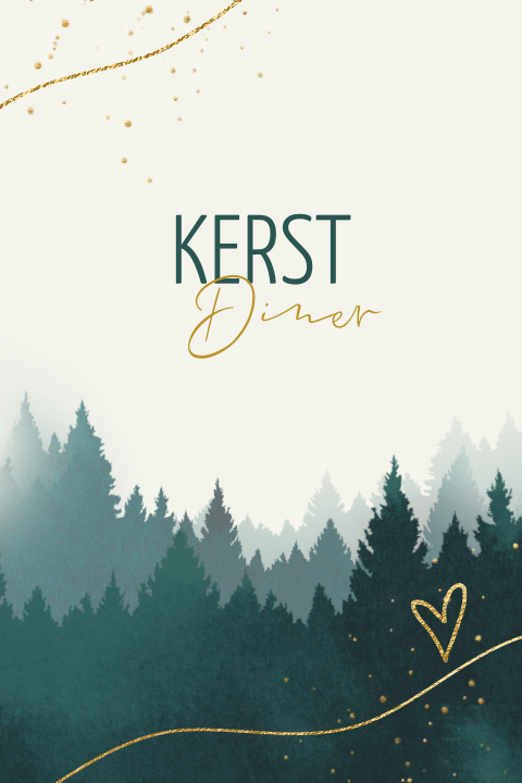 Menukaart kerstdiner met kerstbomen gouden elementen