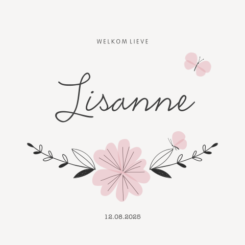 Geboortekaartje bloemen ornament voor een meisje