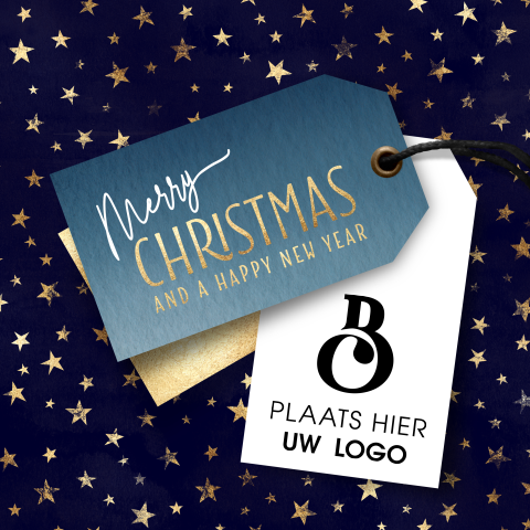 Zakelijke kerstkaart met logo blauw sterren design