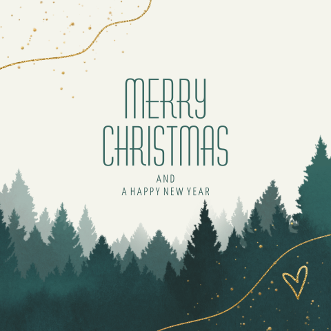 Kerstkaarten Aquarel dennenbomen