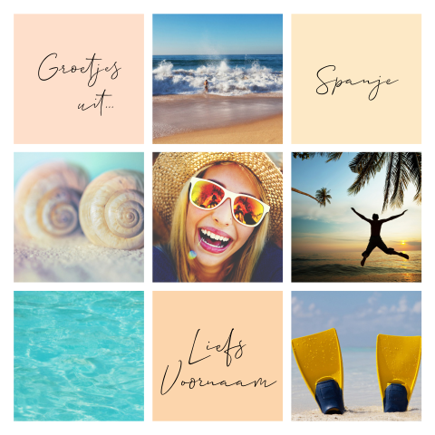 Vakantiekaart maken met fotocollage land en naam aanpasbaar