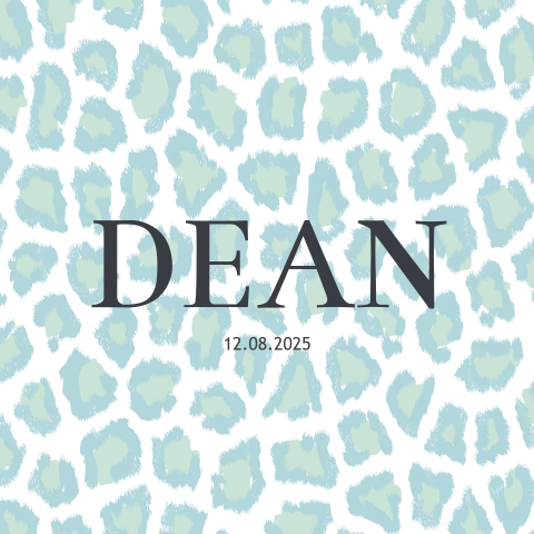 Geboortekaartje dierenprint panter pastel blauw groen jongen