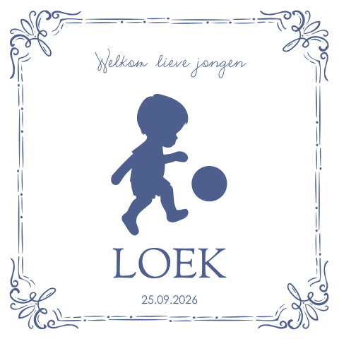 Geboortekaartje jongen silhouet voetbal delfts blauw