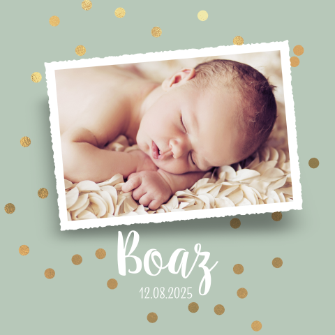 Groen geboortekaartje met foto baby