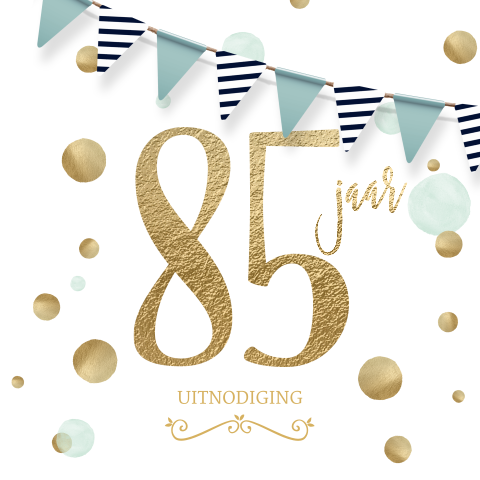 Leuke uitnodigingskaart verjaardag 85 wit goud
