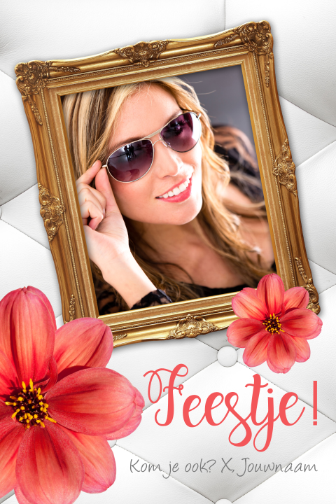 Uitnodigingskaart verjaardag feest met foto en wit goud