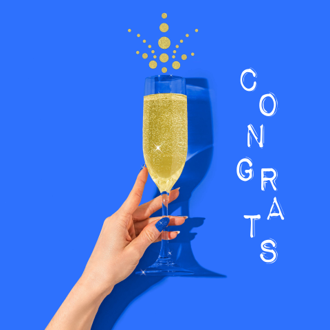 Felicitatie kaart champagne glas