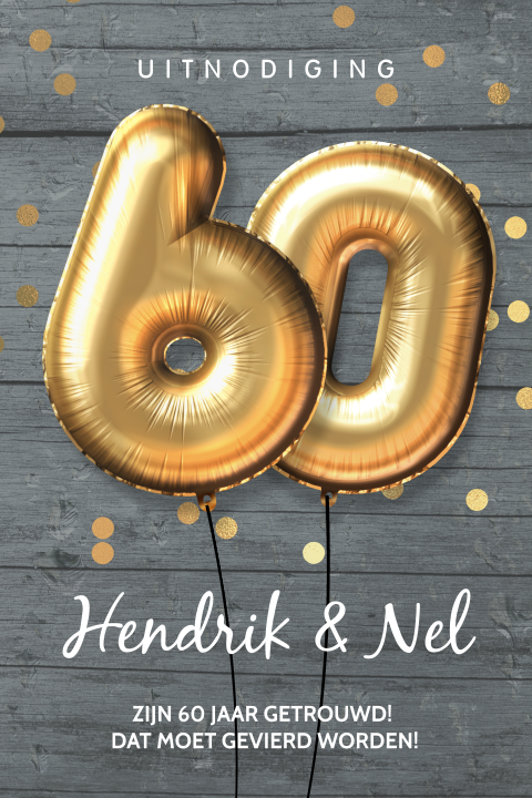 Gouden ballonen uitnodiging 60 jaar getrouwd