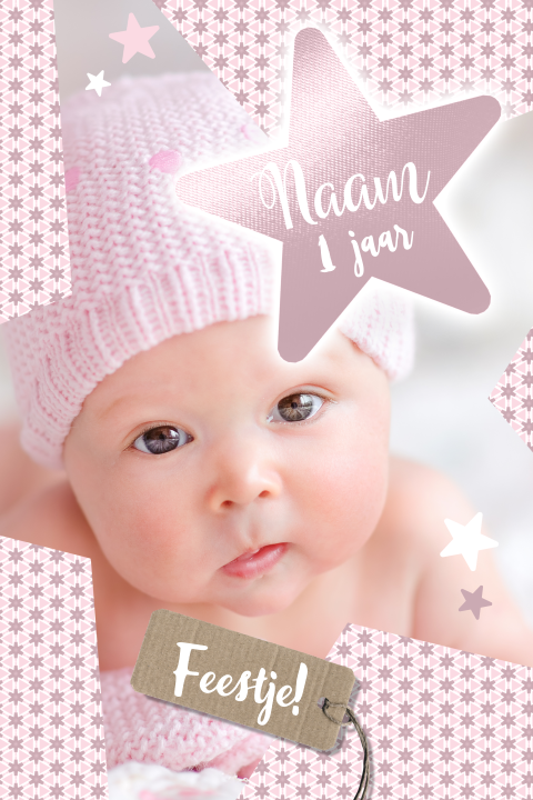 Uitnodiging meisje 1 jaar verjaardag foto roze