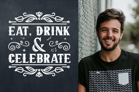 Uitnodiging verjaardag feest met foto eat drink celebrate
