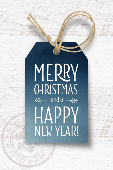 Stijlvolle kerstkaart label blauw