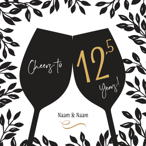 Uitnodiging 12,5-jarig jubileum silhouette zwart wit cheers