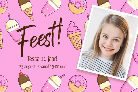 Uitnodiging kinderfeestje meisje ijsjes foto