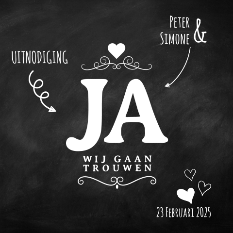 Hippe trouwkaart ja typografie krijtbord