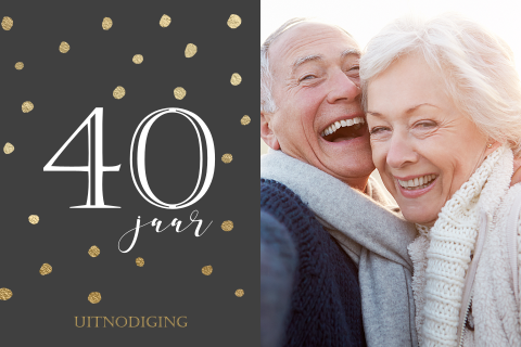 Mooie jubileum uitnodiging met foto 40 jarig huwelijk grijs goud