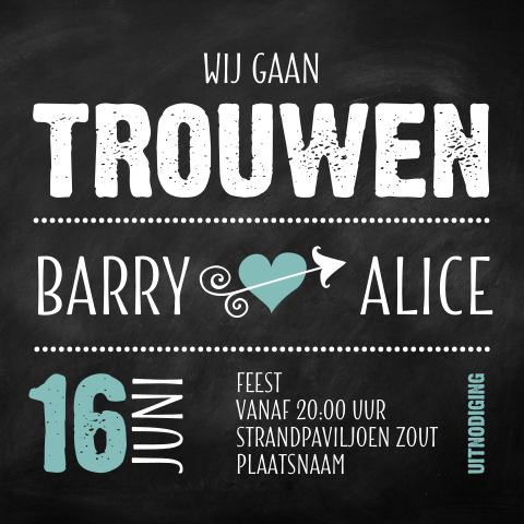 Hippe trouwkaart typografie krijtbord