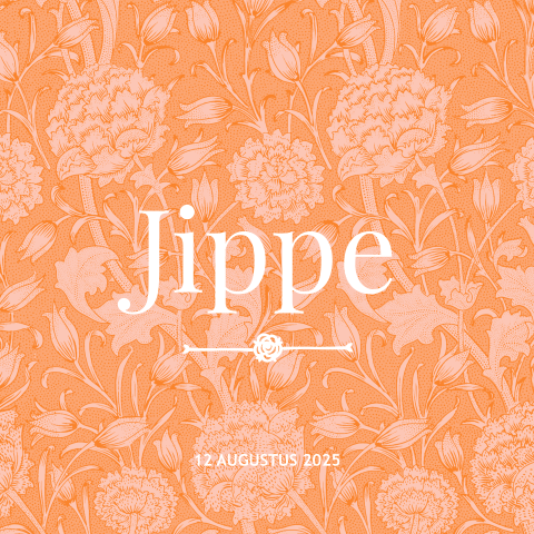 Vintage geboortekaartje bloemen klassiek oranje roze