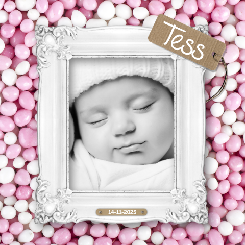 Geboortekaartje met roze muisjes foto baby