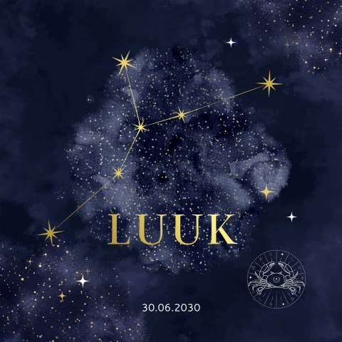 Geboortekaart sterrenbeeld Kreeft jongen goudfolie